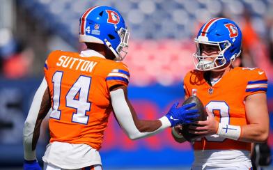 Courtland Sutton and Bo Nix in throwback uniforms 